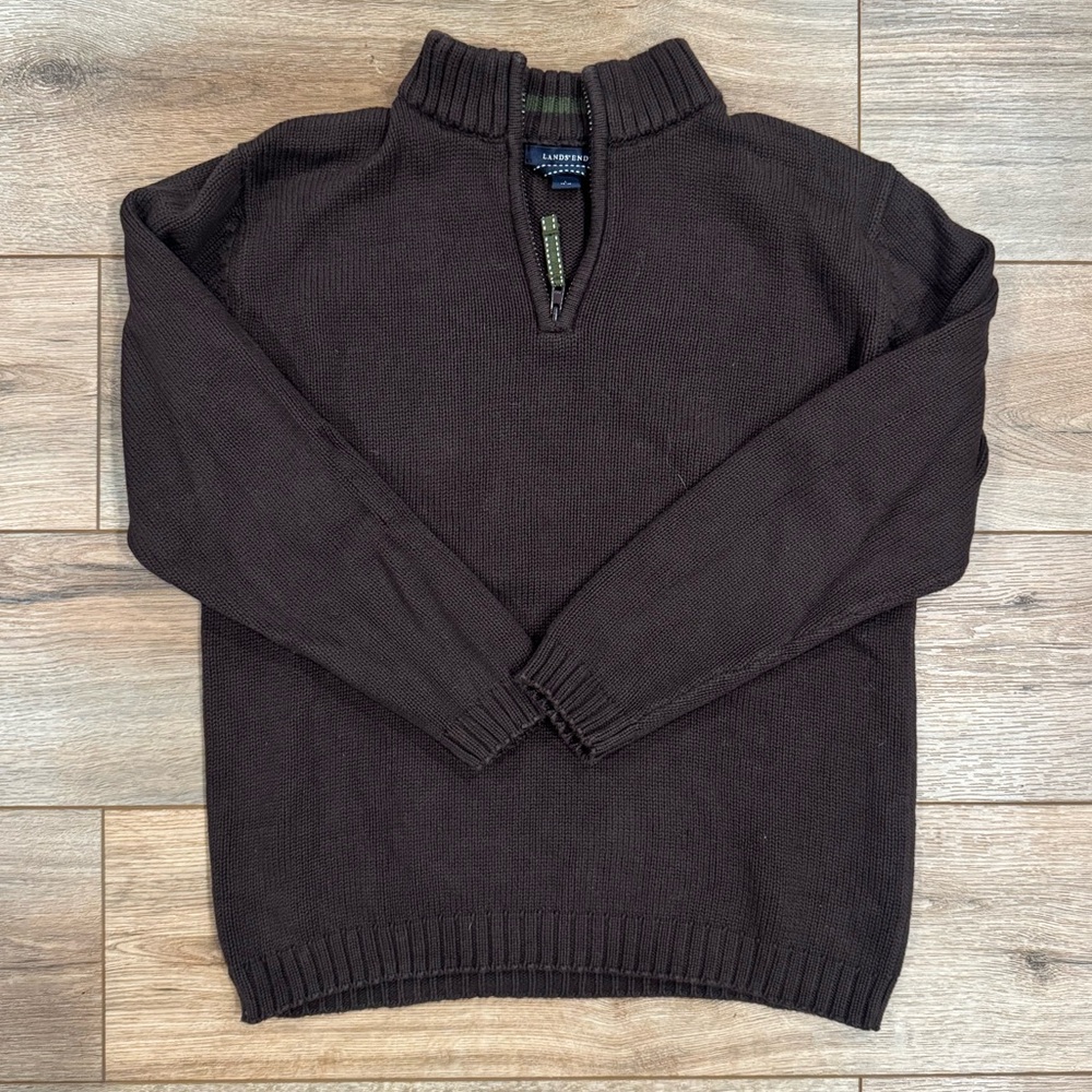LANDS’ END Dark Brown Heavyweight Quarter Zip Sweater | Women’s size Small
